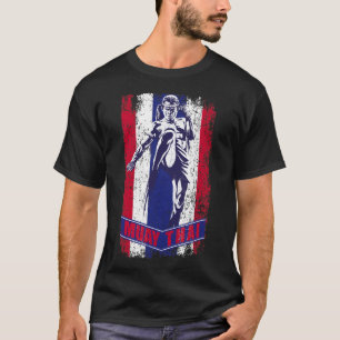 Flying Knee Strike Muay Thai Fighter Thailand Flag T-Shirt