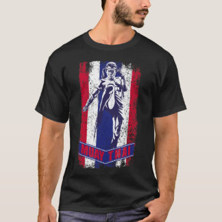 Flying Knee Strike Muay Thai Fighter Thailand Flag T-Shirt