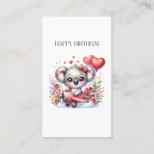 Flying Koala Birthday Calling Card (Front)
