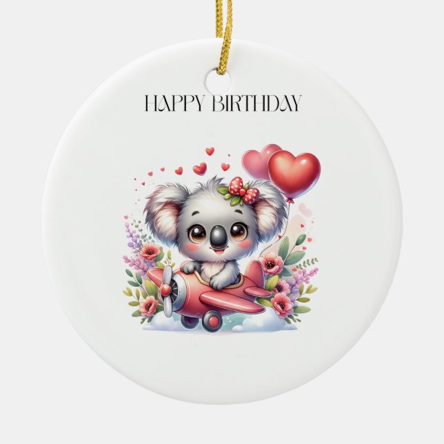 Flying Koala Birthday Ceramic Tree Decoration (Front)