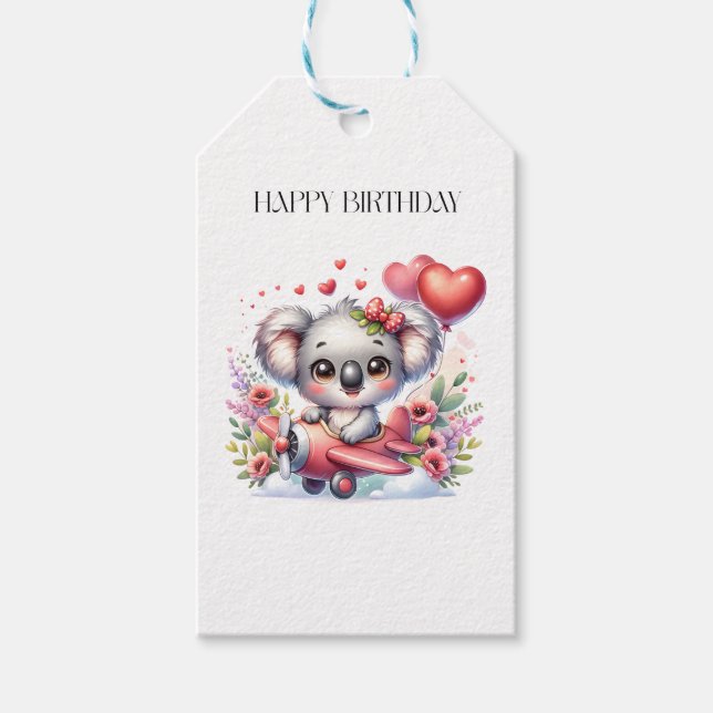 Flying Koala Birthday Gift Tags (Front)