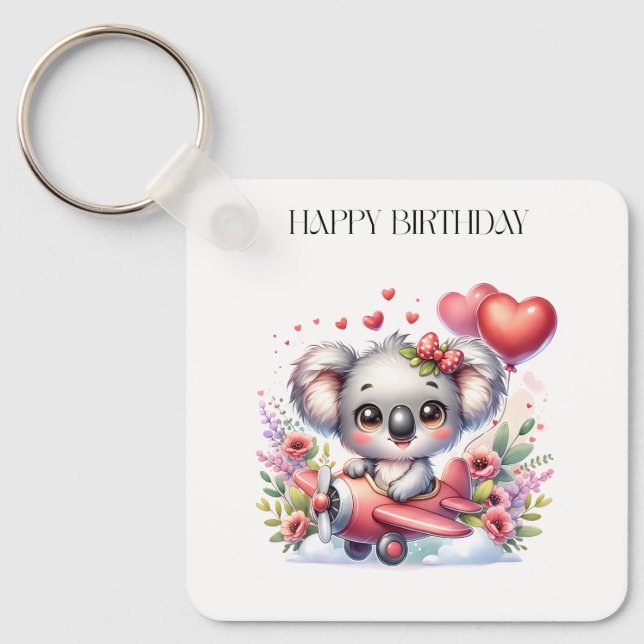 Flying Koala Birthday Key Ring (Front)