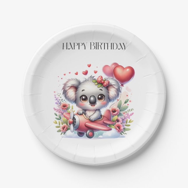 Flying Koala Birthday Paper Plate (Front)