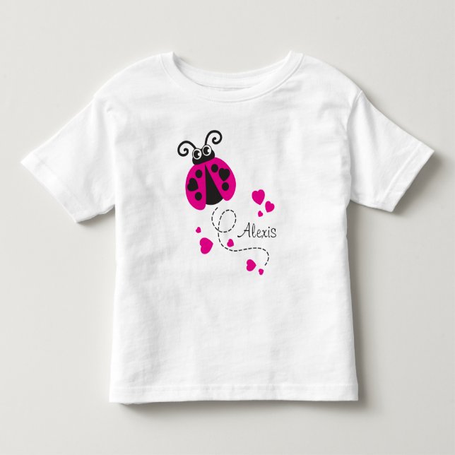Flying ladybug hearts pink name t-shirt (Front)