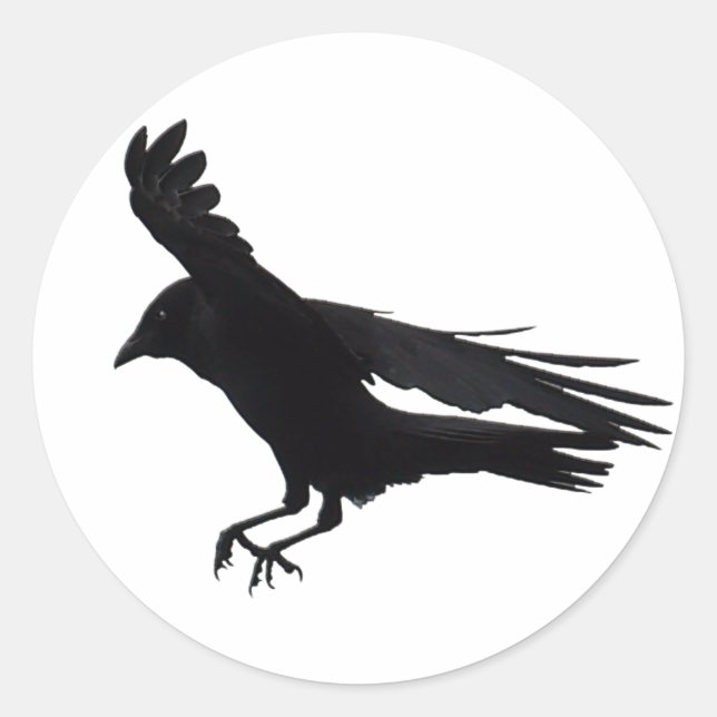 Flying Landing Black Crow Art Classic Round Sticker (Front)
