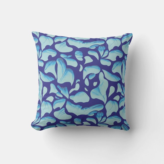 Flying Leaves | Blue Leaf Pattern Cushion (Front)