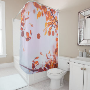 Flying Leaves In Fall Season On Lavender Sky  Shower Curtain