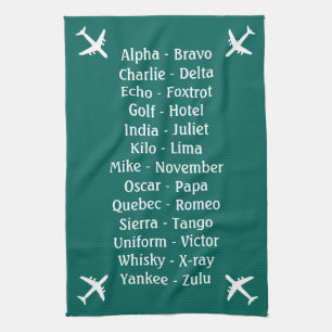 Flying Lesson Phonetic Alphabet Aero Plane Spotter Tea Towel