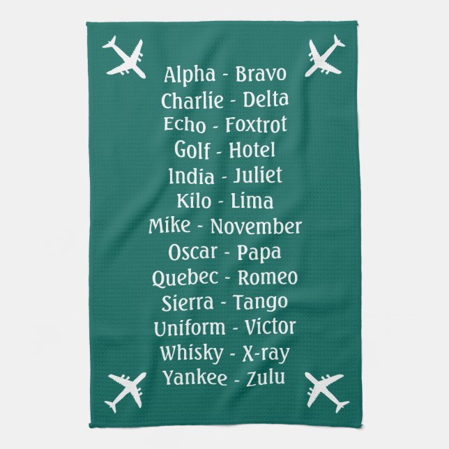 Flying Lesson Phonetic Alphabet Aero Plane Spotter Tea Towel (Vertical)