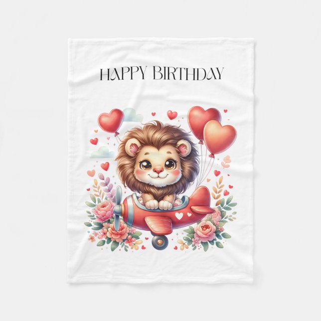 Flying Lion Birthday Fleece Blanket (Front)