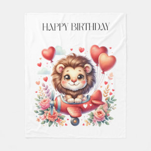 Flying Lion Birthday Fleece Blanket