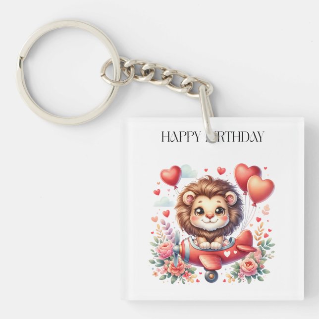 Flying Lion Birthday Key Ring (Front)