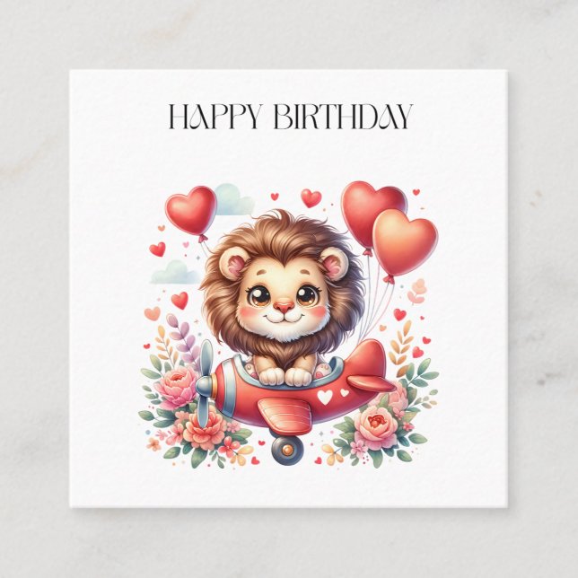 Flying Lion Birthday Square Business Card (Front)
