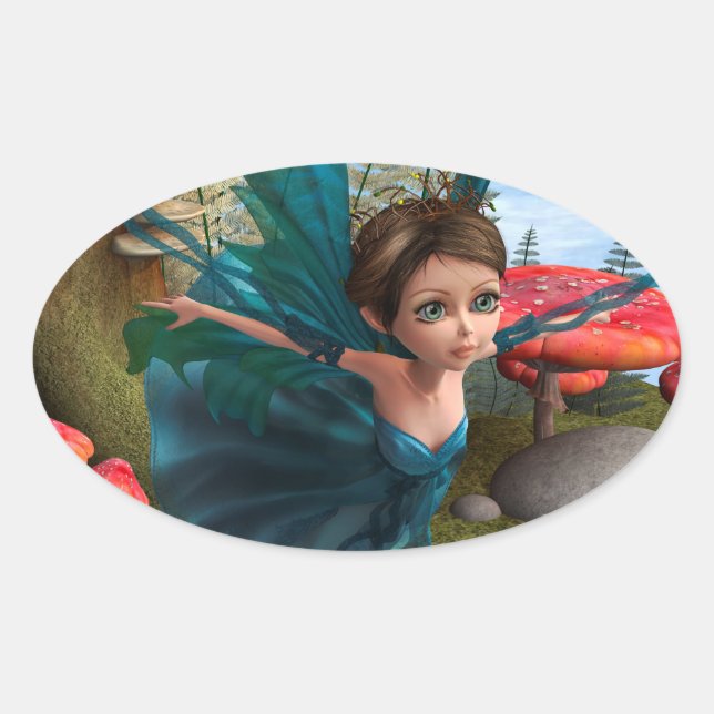Flying Little Fairy Butterfly Oval Sticker (Front)