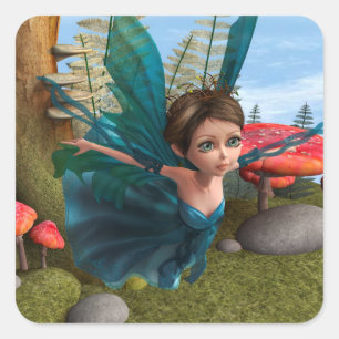 Flying Little Fairy Butterfly Square Sticker
