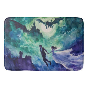 Flying Lovers - Watercolor Painting Bath Mat
