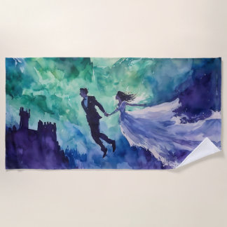 Flying Lovers - Watercolor Painting Beach Towel