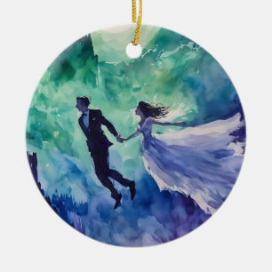 Flying Lovers - Watercolor Painting Ceramic Tree Decoration