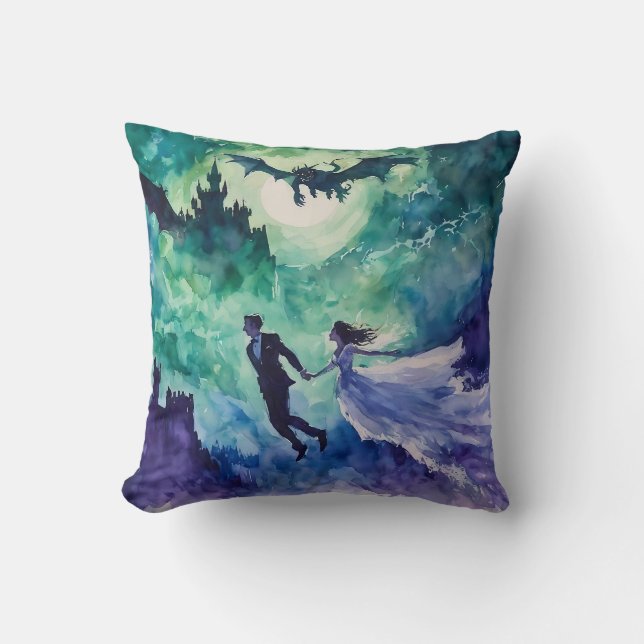 Flying Lovers - Watercolor Painting Cushion (Front)