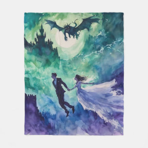 Flying Lovers - Watercolor Painting Fleece Blanket