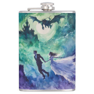 Flying Lovers - Watercolor Painting Hip Flask