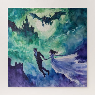 Flying Lovers - Watercolor Painting Jigsaw Puzzle