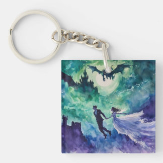 Flying Lovers - Watercolor Painting Key Ring
