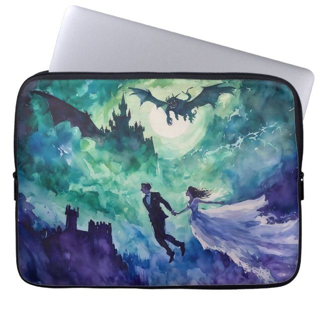 Flying Lovers - Watercolor Painting Laptop Sleeve (Front)