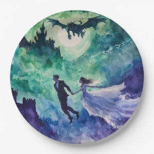 Flying Lovers - Watercolor Painting Paper Plate