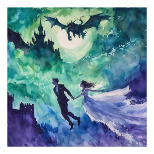 Flying Lovers - Watercolor Painting Photo Print