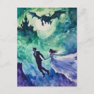 Flying Lovers - Watercolor Painting Postcard