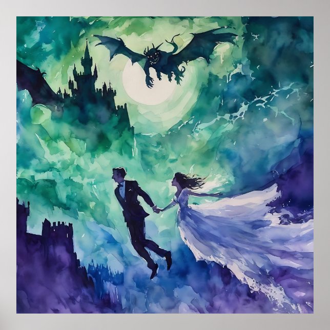 Flying Lovers - Watercolor Painting Poster (Front)