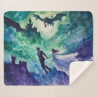 Flying Lovers - Watercolor Painting Sherpa Blanket