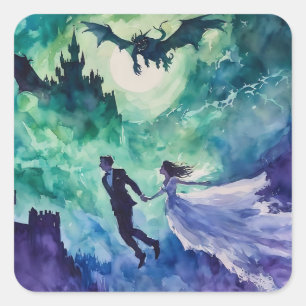 Flying Lovers - Watercolor Painting Square Sticker