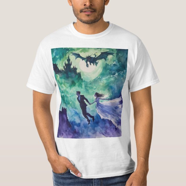 Flying Lovers - Watercolor Painting T-Shirt (Front)
