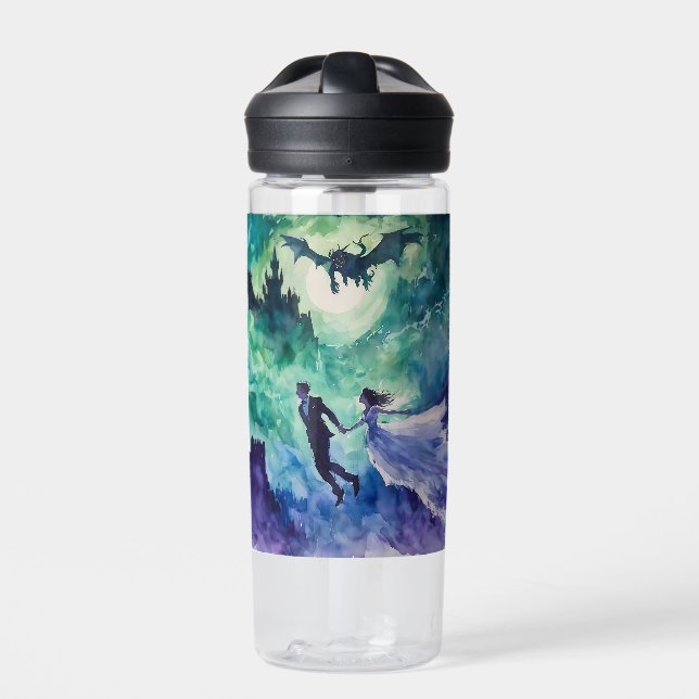 Flying Lovers - Watercolor Painting Water Bottle (Front)