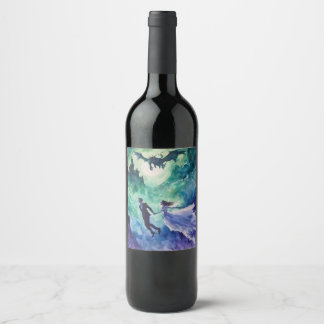 Flying Lovers - Watercolor Painting Wine Label