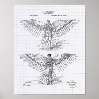 Flying machine 1889 Patent Art - Lined Peper Poster