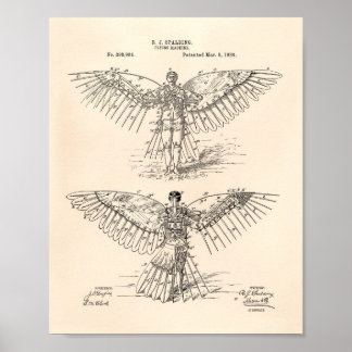 Flying machine 1889 Patent Art - Old Peper Poster