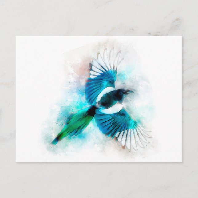Flying magpie bird watercolor postcard (Front)