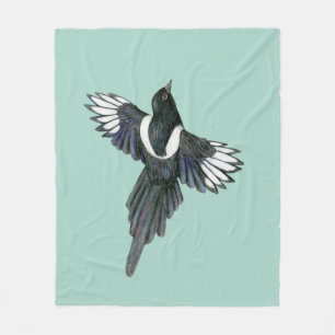 Flying magpie pencil illustration fleece blanket