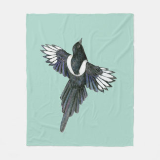 Flying magpie pencil illustration fleece blanket
