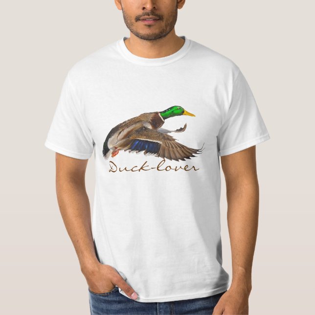Flying Male Mallard Duck Wildlife T-Shirt (Front)