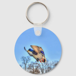Flying Mallard Duck Drake Wildlife Photo Key Ring