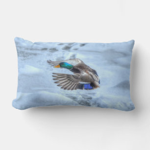 Flying Mallard Duck Drake Wildlife Photo Lumbar Cushion