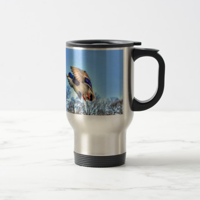 Flying Mallard Duck Drake Wildlife Photo Travel Mug (Right)