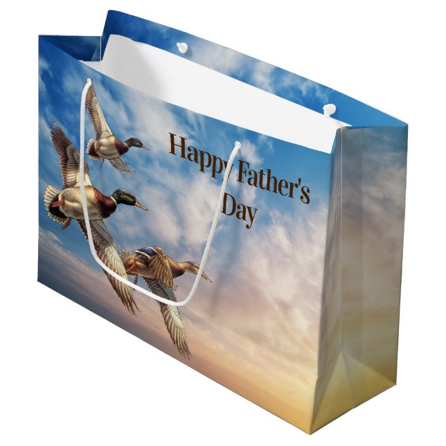 Flying Mallard Ducks Father's Day Large Gift Bag (Front Angled)