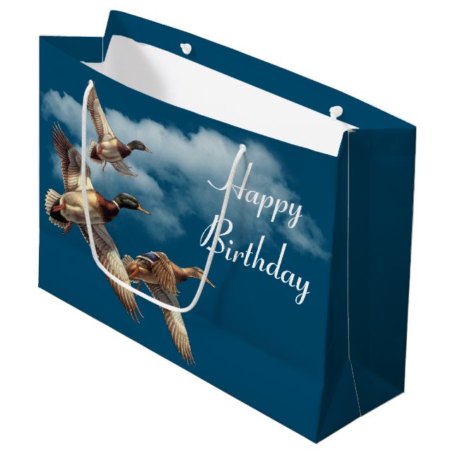Flying Mallard Ducks for Birthday Large Gift Bag (Front Angled)