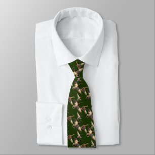Flying Mallard Ducks On Green Tie