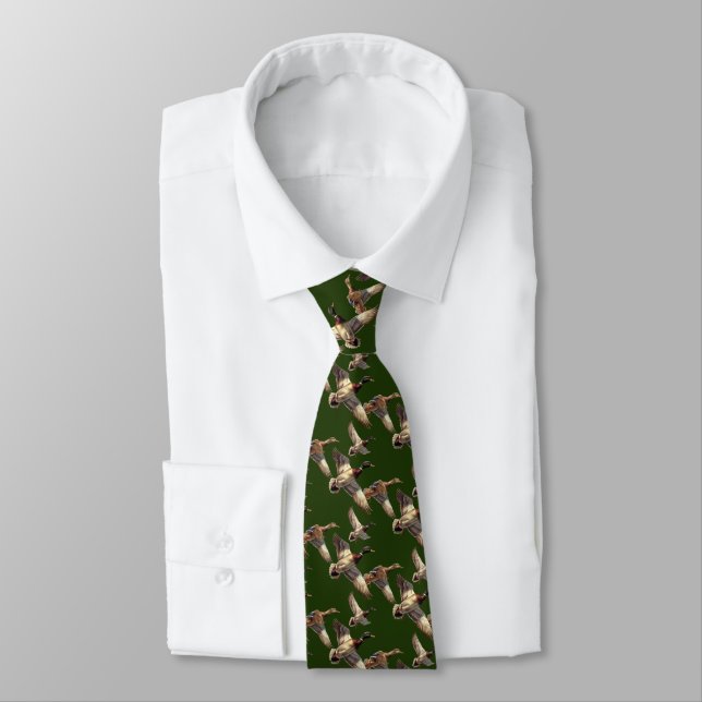 Flying Mallard Ducks On Green Tie (Tied)